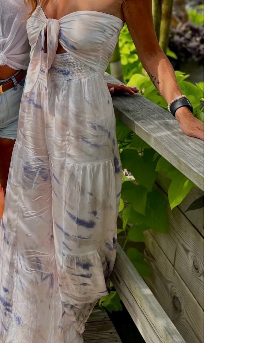 Tie-Dye Smocked Maxi Skirt - White & Blue